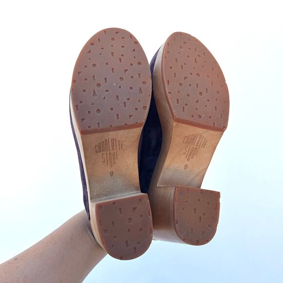 New Charlotte Stone Marlo Suede Heeled Clogs Plum Purple 9 Boho Bohemian - Picture 8 of 9